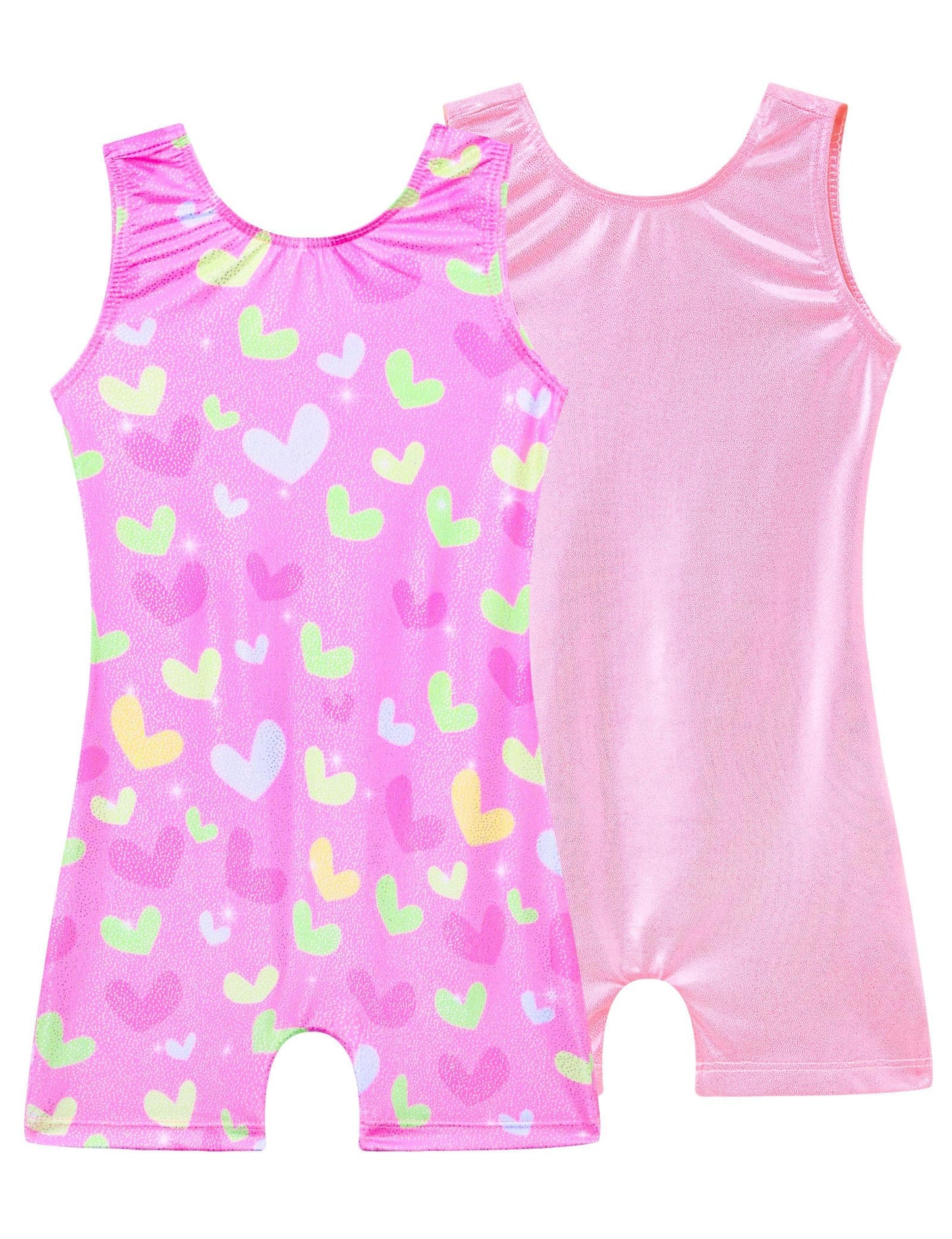 Tziharora Girls Leotards for Gymnastics Size 5-6 Years Old 2 Pack Shiny Pink Green Biketard Sleeveless Breathable Unitard