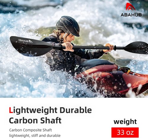 Abahub 1 x Carbon Kayak Paddles, 90.5 Inches Kayaking Oars for Boating, Canoeing with Free Paddle Leash, Carbon Fiber Shaft Black/Blue/Green/Orange/Yellow/White/Red Plastic Blades