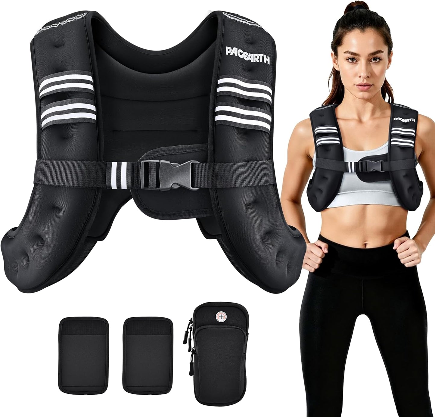 PACEARTH Weighted Vest - Adjustable 6lb to 30lb | Reflective Stripe for Enhanced Safety - Ideal for Strength Training & Weight Loss