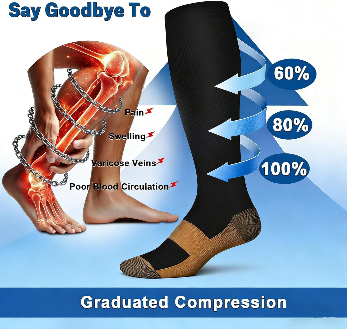 Skiennix Graduated Compression Socks - 20-30mmHg Knee High for Travel, Hiking & Running