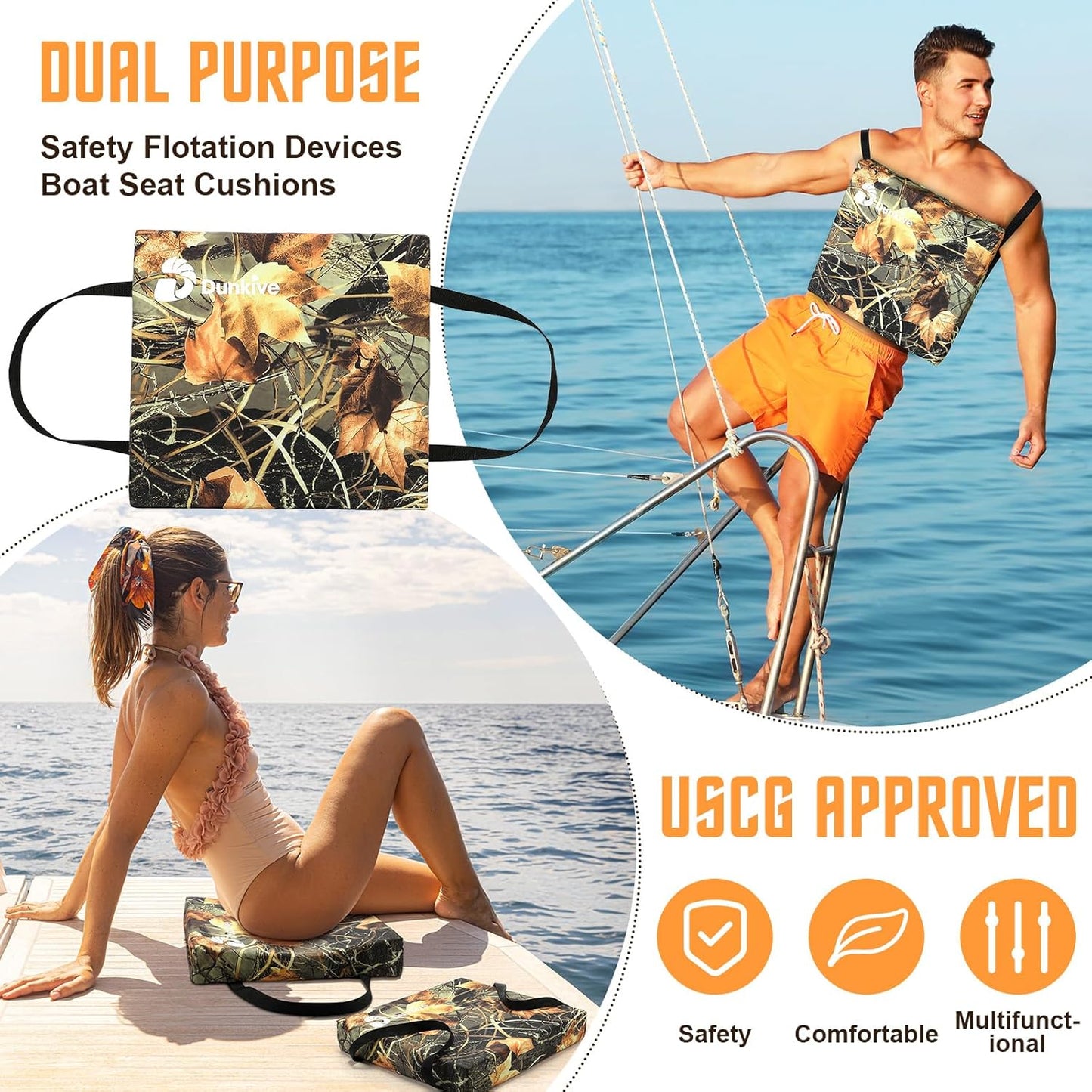 Skiennix Boat Throw Flotation Cushions - USCG Approved Emergency Life Preserver | 2 Pack Camouflage
