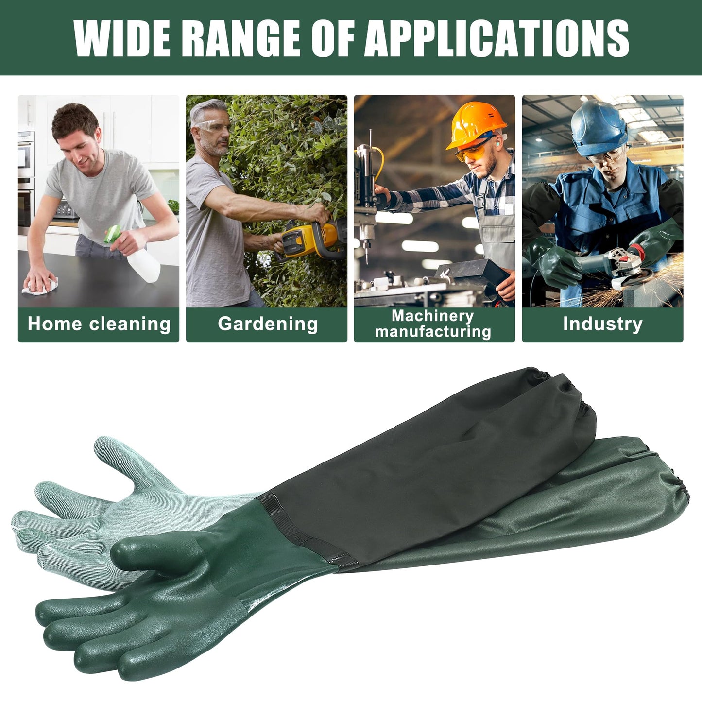 Nobgum 27" Full Arm Pond Gloves, Reusable Long Heavy Duty Gloves with Cotton Lining, Waterproof Latex Chemical Resistant Protective Glove for Resist Strong Acid, Alkali, Oil