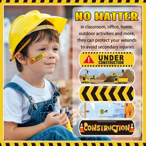 Panelee 120 Pcs Kids Dog Farm Animal Adhesive Bandages Monster Construction Trucks 20 Styles Puppy Cute Waterproof Breathable Bandages for Kids Girl Boy Children Toddler (Construction Trucks)