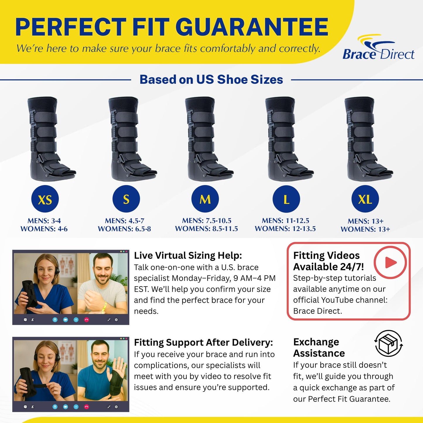 Brace Direct CAM Walker Boot - Tall Orthopedic Walking Boot for Fracture, Sprained Ankle, and Injury Recovery (Small - US Shoe Size Men 4.5-7 / Women 6.5-8 / Youth 4.5-7)