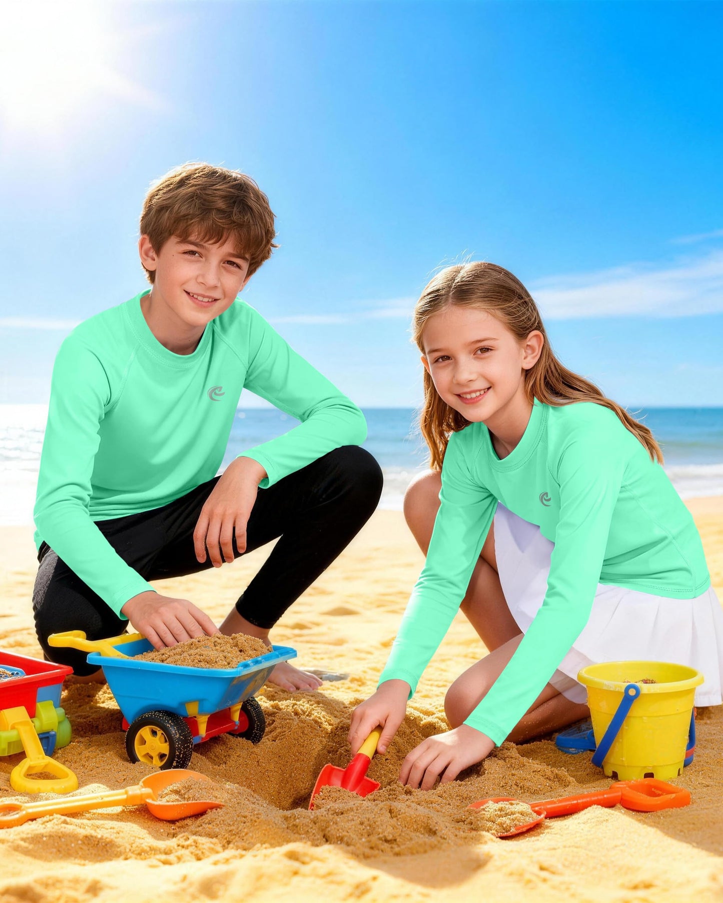 Boys UPF 50+ Swim Shirt Long Sleeve, 1 or 2 Pack UV Sun Protection Rash Guard, Youth Kids SPF Water Shirts for Beach Surf