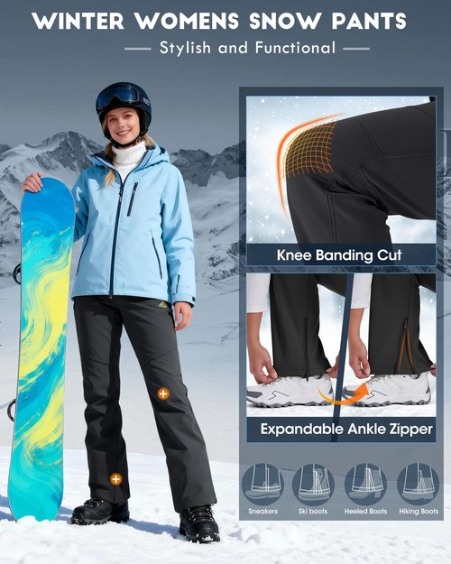 IGOLUMON Snow Ski Pants Womens Waterproof Fleece Lined Pants Winter Insulated Softshell for Hiking Snowboard Outdoor