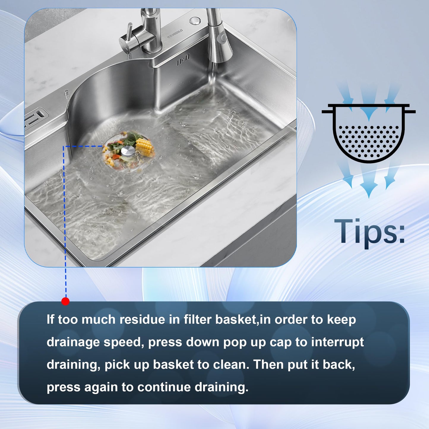 3 in 1 Kitchen Sink Drain Strainer Pop up Sink Stopper,Durability Stainless Steel Anti-Clogging Strainer Basket Odor Prevention Plug Stopper for US Standard 3-1/2” Drain