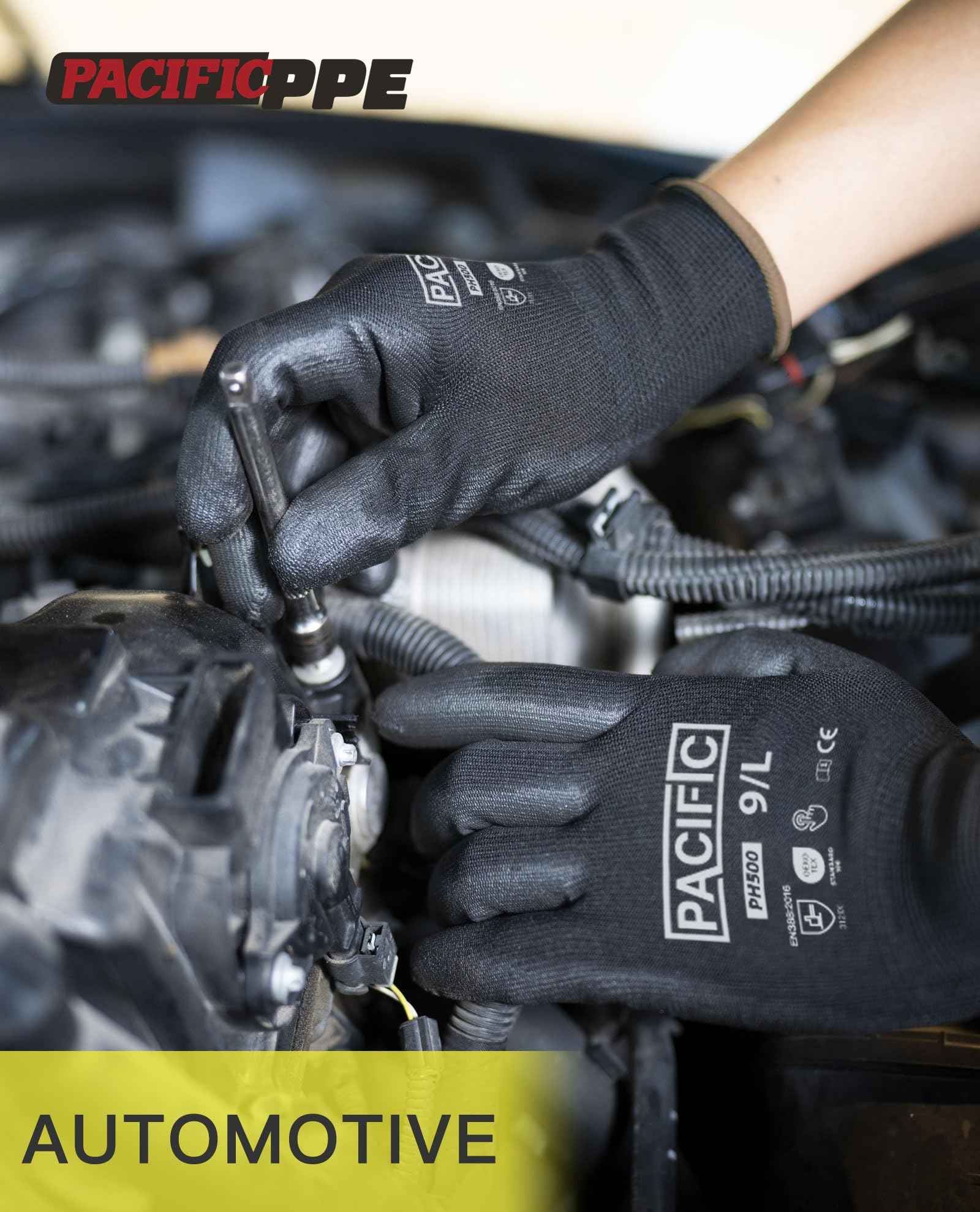 PACIFIC PPE 18 Pairs Work Gloves, PU Coated Seamless Knit Gloves, Touchscreen Safety Gloves with Grip, Ideal for General Duty Work, Men and Women, Black, XL