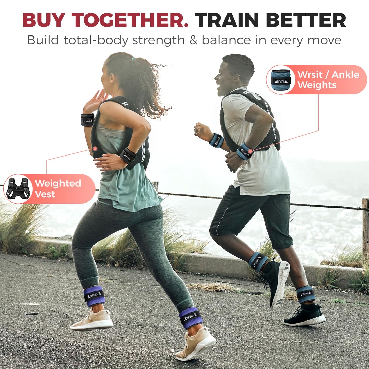 BAGAIL Ankle Wrist Weights for Women & Men, Set of 2 (2 lb Each, 4 lbs Total), Wearable Leg Arm Weights with Sleek Design & Secure Fit for Walking, Running, Pilates, Home Fitness - 2lb x 2, Black