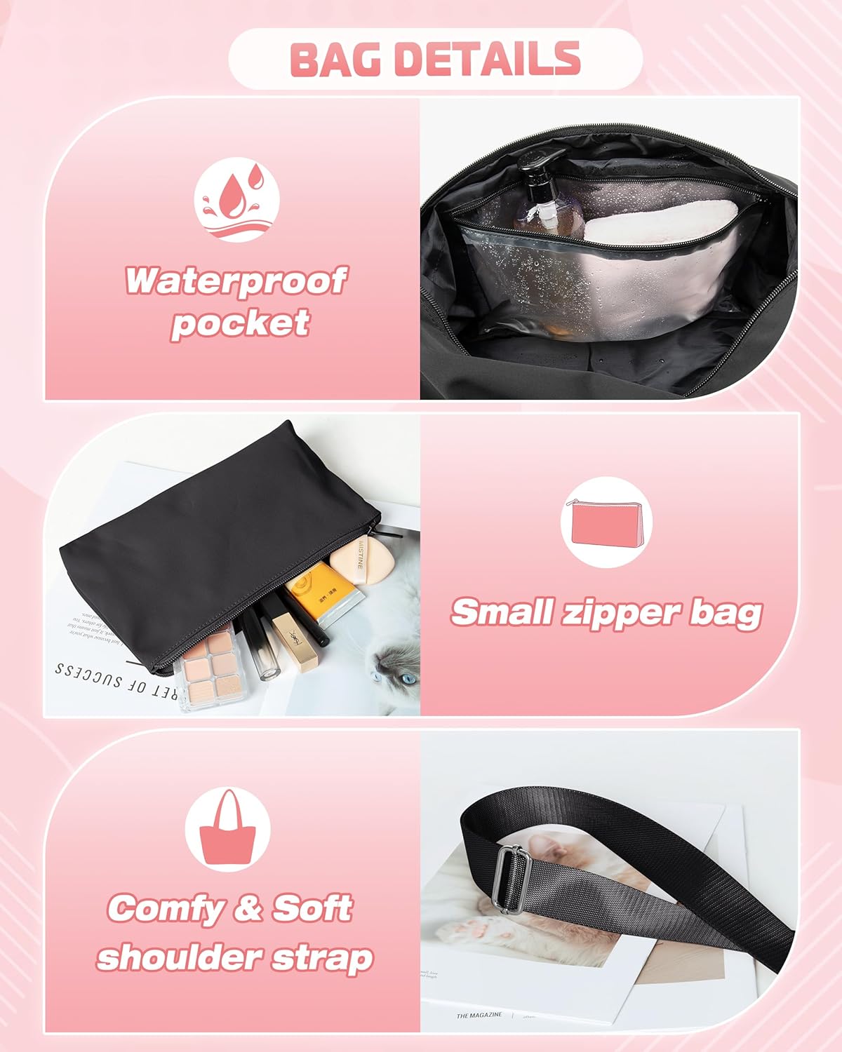 Smasrob Small Gym Bag - Yoga Mat Holder, Wet Pocket & Detachable Crossbody Strap | Black Duffle for Women