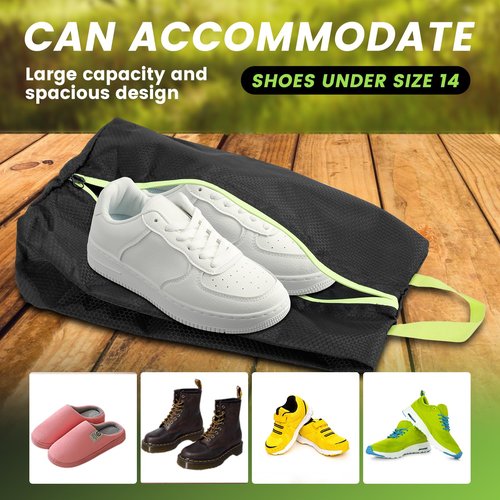 2 Pack Smell Proof Shoe Cleat Bags for Travel, Water-Resistant Golf Shoe Bags with Zipper and Handle, Odor Eliminatingsalt Athletic Shoe Bags for Gym Sports Travel, Black