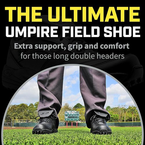 3N2 Reaction Lo Men's Baseball Umpire Field Shoe - Lightweight Leather Design for Softball & Baseball - Black