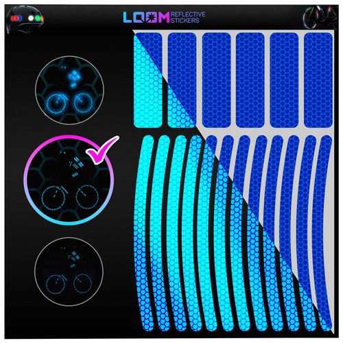 LOOM Reflective Stickers for Bikes Rims | 18pc Blue | Reflective Tape for Motorcycle Helmet Decals and Bike Reflectors | Hi Vis Bicycle reflectors, Mailbox Stickers