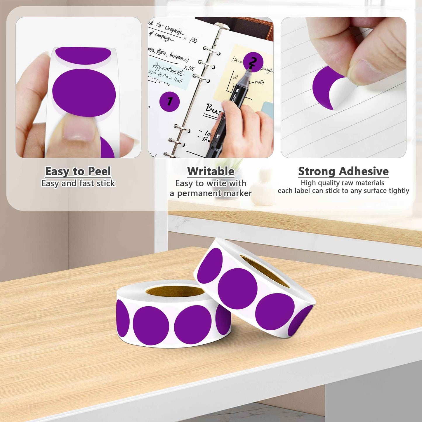 PARLAIM 10000 PCS 1 inch Colored Dot Stickers Round Color Coding Labels,10 Rolls Polka Circle Dots Bulk for Office Classroom, Purple