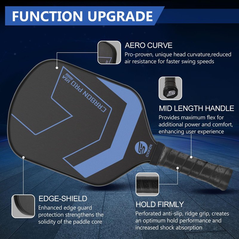 OXIKEN 16 mm Pickleball Paddles, 2026 USAPA Approved T700 Carbon Fiber Pickle Ball Paddle (CFS), High Grit & Spin, Honeycomb Core, 5.5” Elongated Handle, Anti Slip Sweat Absorbing Grip with Cover Case