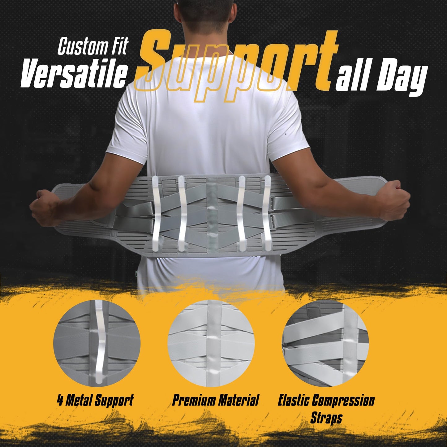 Zenith Armour Lumbar Support, Lower Back Brace Support for Lower Back Pain Relief, Scoliosis, Herniated Disc, Sciatica - Adjustable, Removable Metal Plate, Machine Washable - Men and Women (Medium)