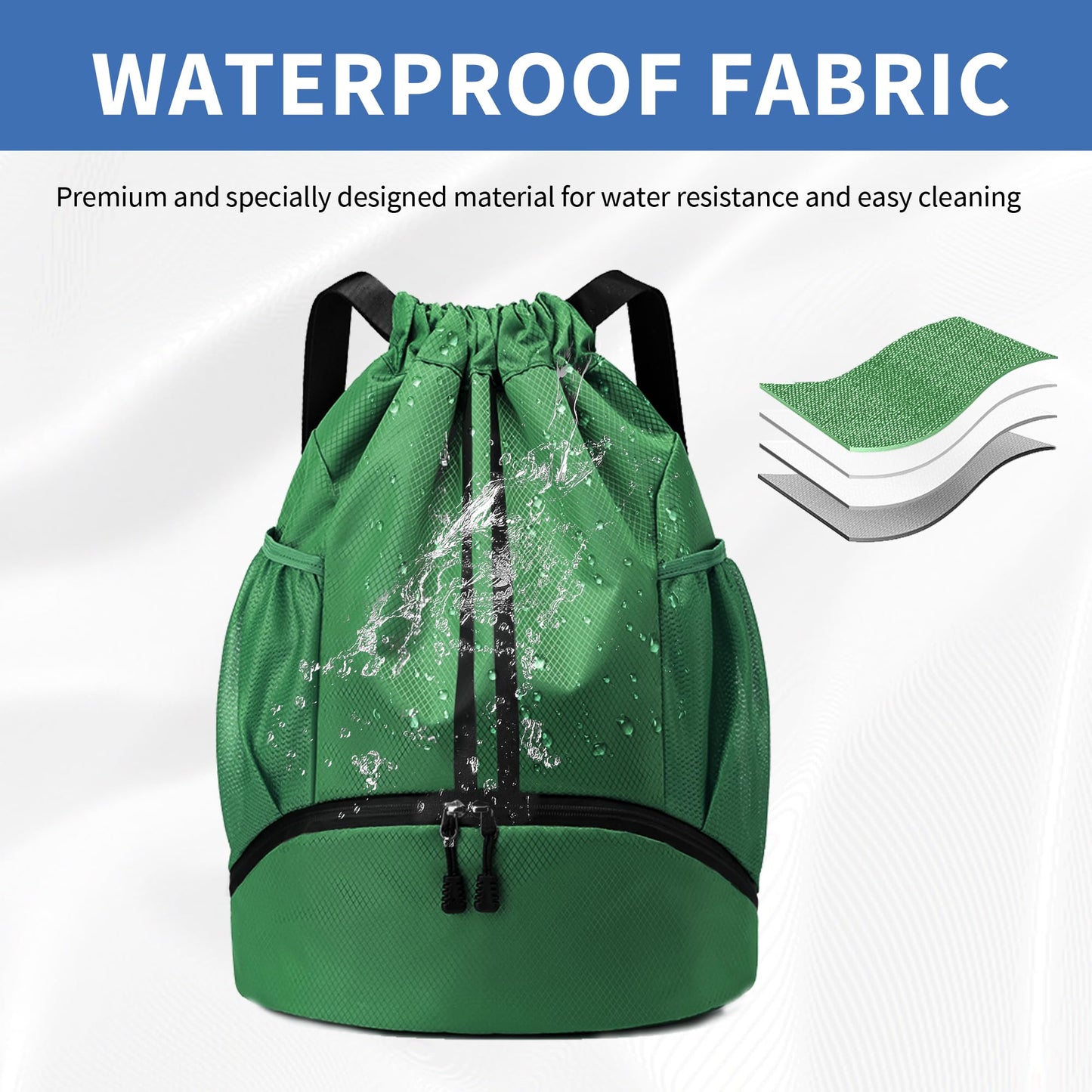 JELUTAR Drawstring Backpack Gym Bag with Shoes Compartment for Soccer, Basketball, Swim, Water-Resistant String Backpack Beach Cinch for Women Men, Dark Green
