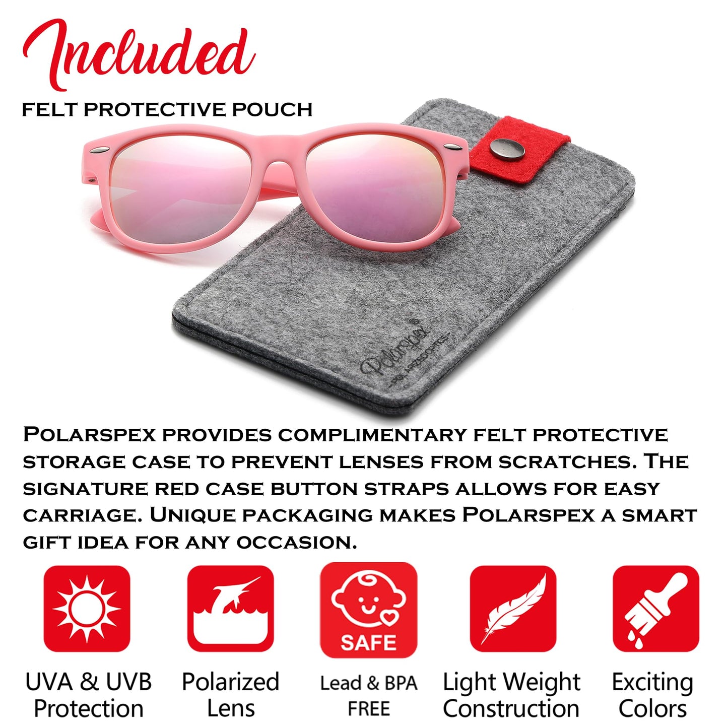 PolarSpex Toddler Sunglasses UV Protection – Unbreakable Kids Polarized Sunglasses with Case for Boys & Girls age 2-8
