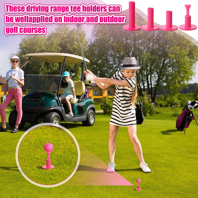 Skylety 12 Pieces Golf Range Tees Set Rubber Golf Tees for Mats Driving Range 6 Pieces for Practice Mat Mixed Size (Pink)