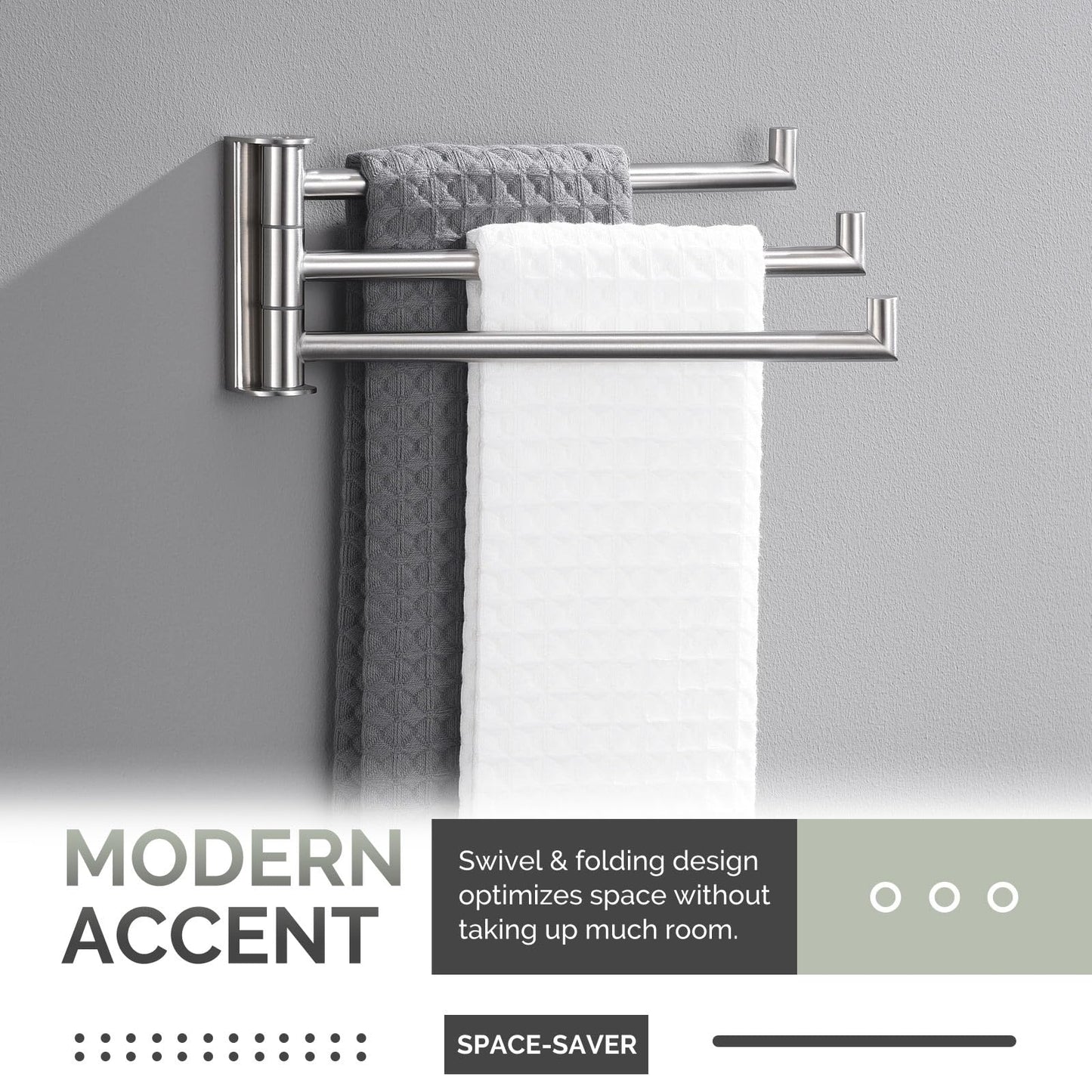 Angle Simple Swivel Hand Towel Holder 3 Bars Brushed Nickel, 304 Stainless Steel Hand Towel Rack for Bathroom Wall Mount