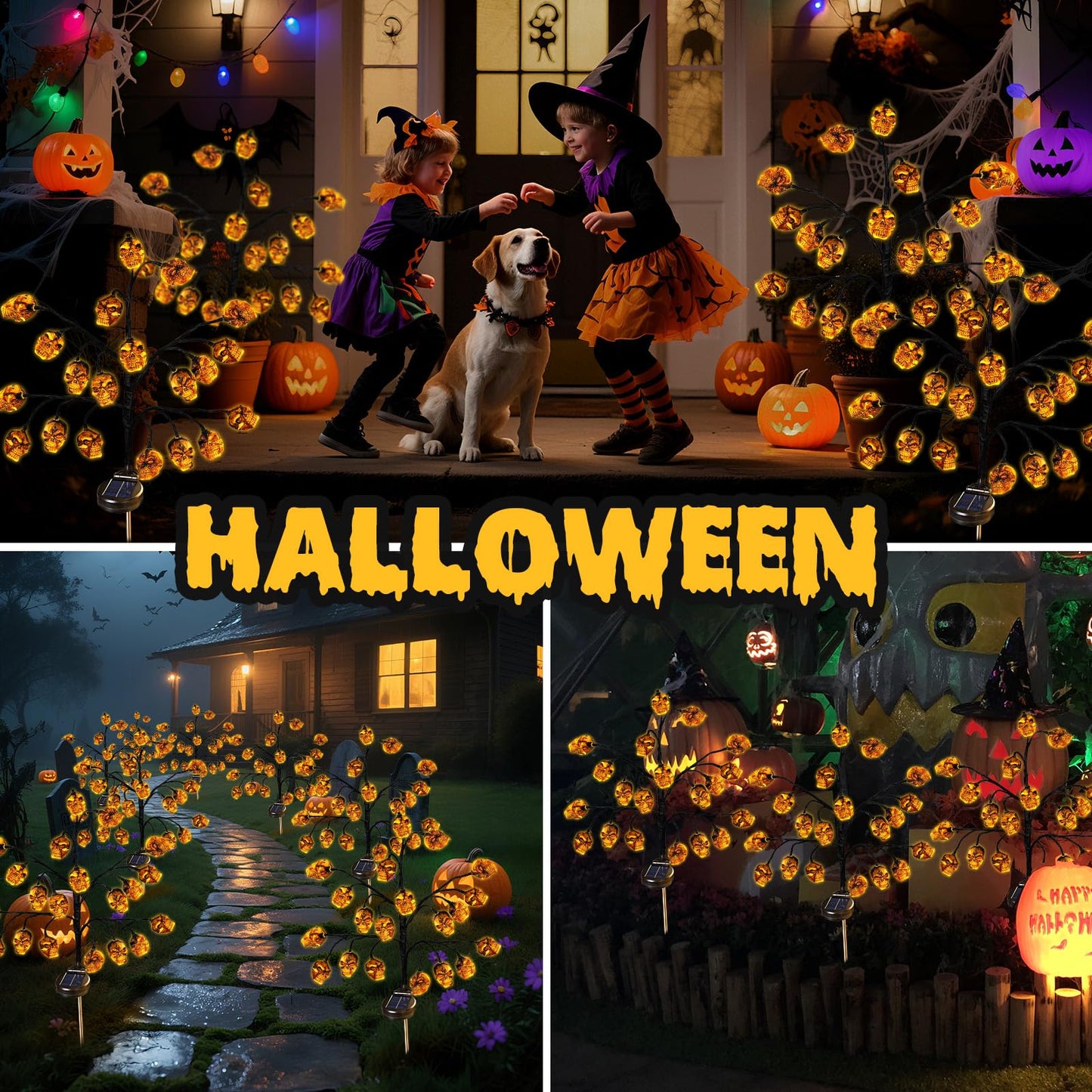 Evoio Halloween Outdoor Decorations Solar Lights - 8 Modes | 20 LED Skull Lights for Outside Halloween Decor, Skeleton Skull Lighting Stake for Garden, Patio, Yard, Lawn, Proch, Pathway Decorations