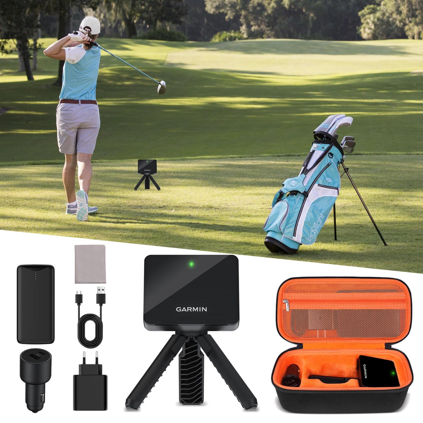 BliFulde Carrying Case Compatible with Garmin Approach R10 Golf Launch Monitor, Custom-Insert Organizer Storage Bag with Mesh Pocket for USB Cable, Charging Adapter,Power Bank (Orange)