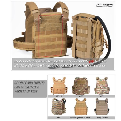 CLTAC Tactical Small MOLLE Hydration Pack Outdoor Water Bladder Carrier Pack for Vest Backpack (Coyote Brown)