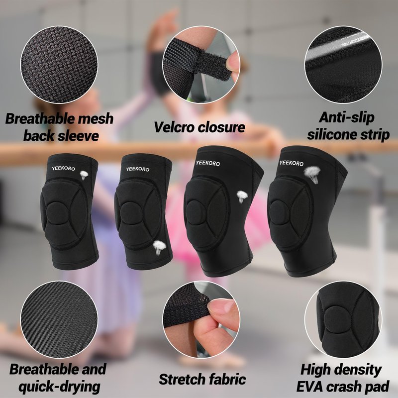 YEEKORO Kids/Youth Knee Pads + Elbow Pads, Compression Support Sleeve with Thickened Pad, Breathable & Lightweight Protective Gear for Basketball Wrestling Football Volleyball Snowboarding Dance(S)