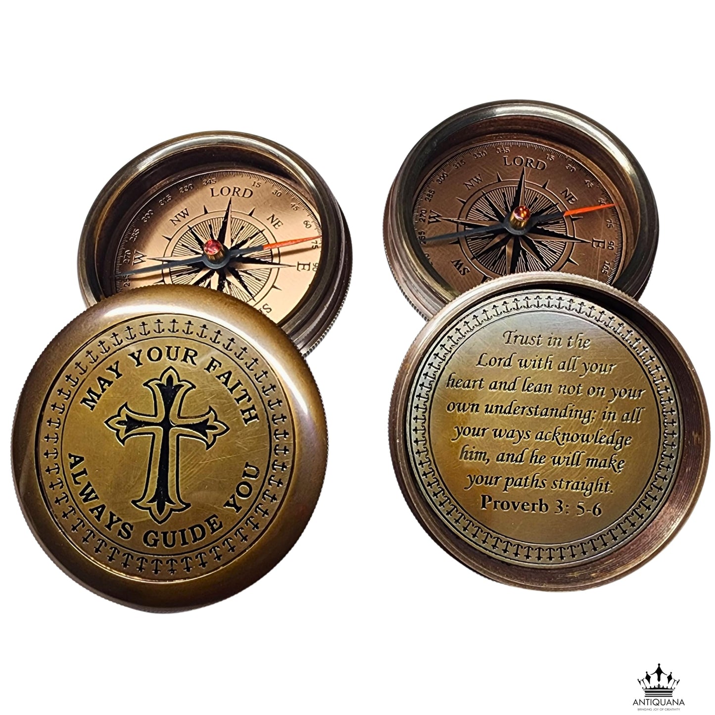 Trust in The Lord with All Your Heart - Proverbs 3:5-6 Quote Engraved Compass with Wooden Box or Leather case, Greeting Card, Gift Compass, Graduation Day Gifts 2025 for Women Men Boys Girls