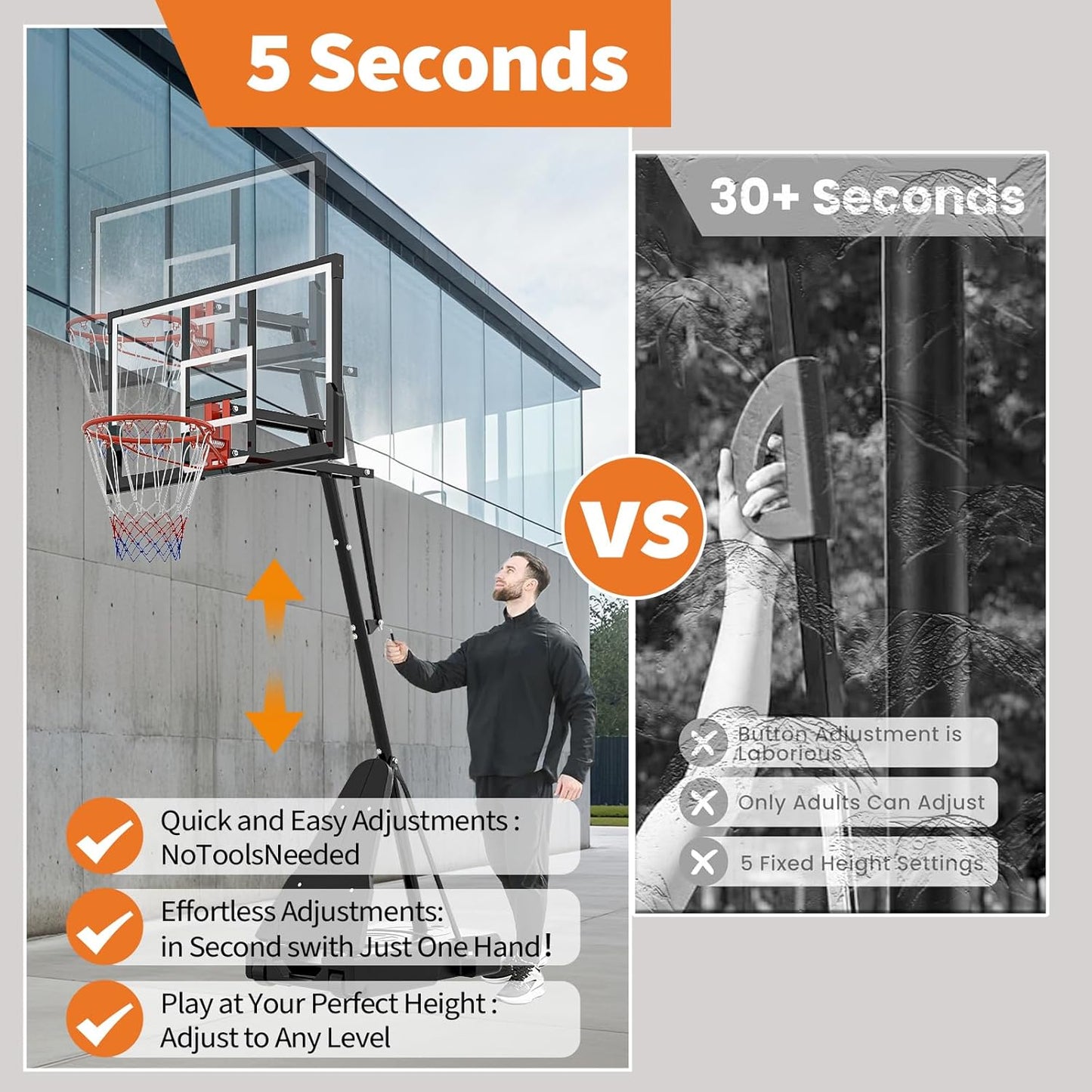Skiennix Adjustable Basketball Hoop - 4.9-10FT Height with Mobile Stand & Weighted Base | Ideal for Youth & Adults