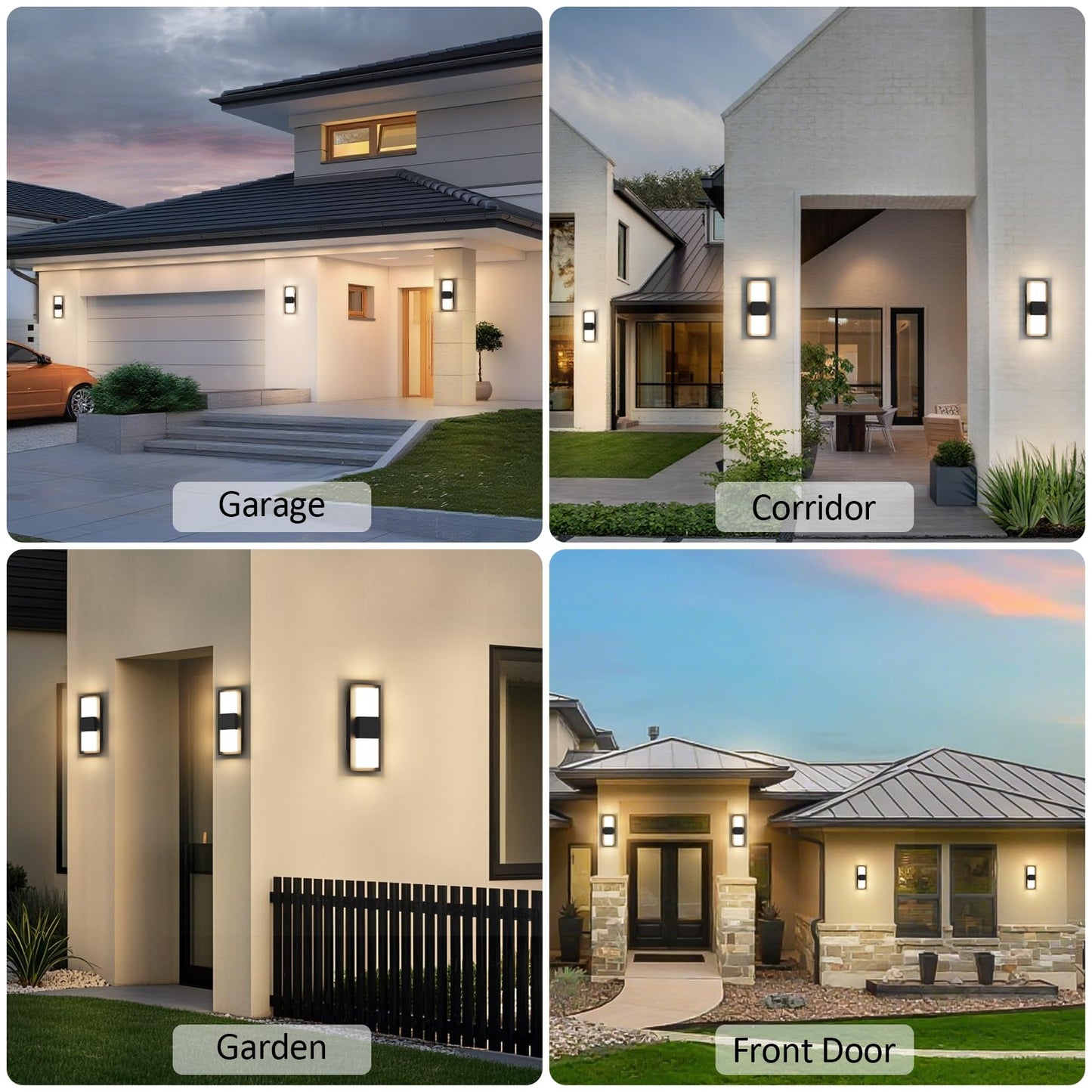 Aoceley 12inches Modern Outdoor Led Wall Light,30W 3000K Porch & Patio Hardwired Sconces with White Clear Acrylic Lampshade,IP65 Waterproof Aluminum Wall Lamp for Garage House Exterior(Black,2Pack)