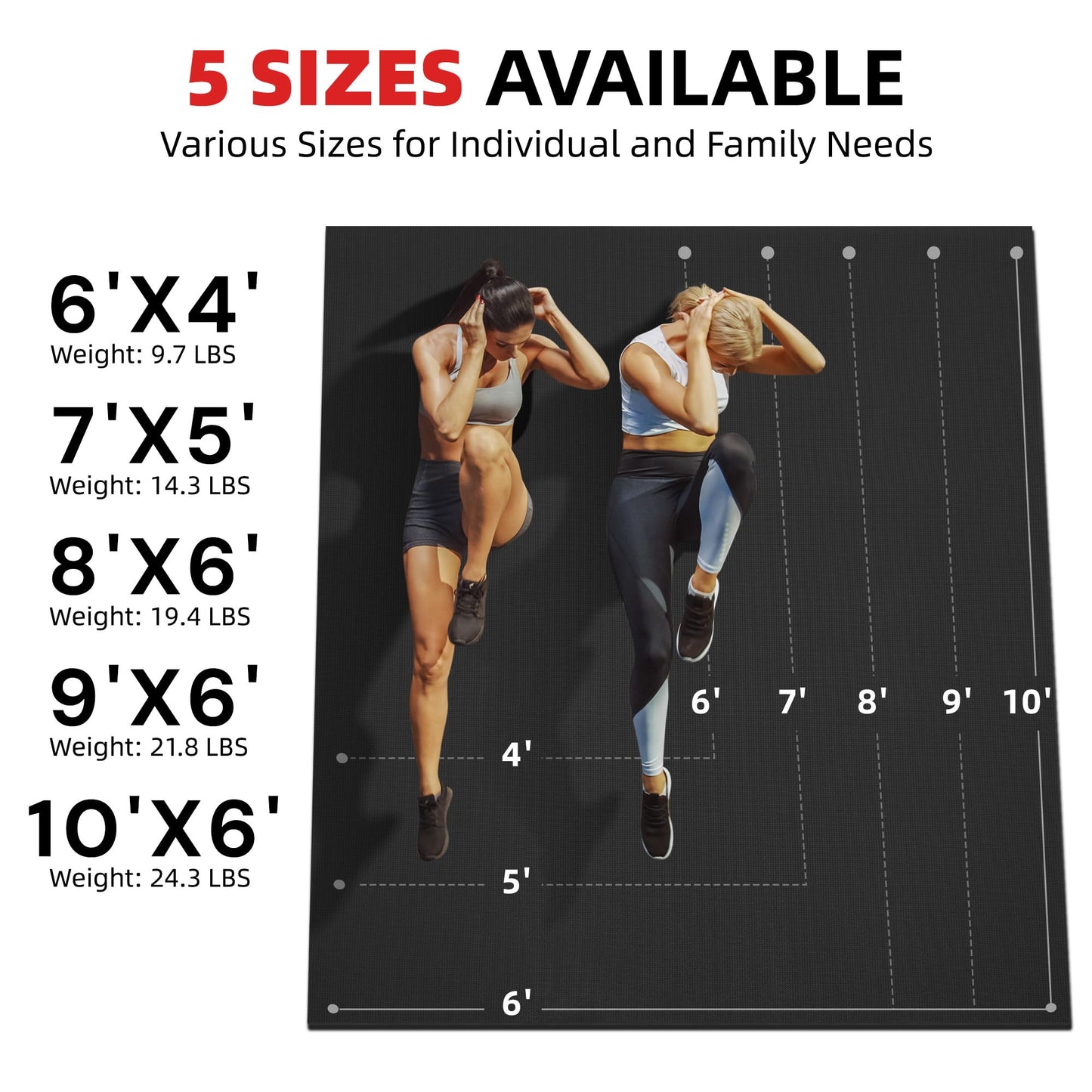 GymCope Extra Large Exercise Mat, 10'x6'/9'x6'/8'x6'/7'x5'/6'x4'(8mm) Thick Workout Mat for Home Gym & Garage Flooring, Shoe-Friendly, High-Density, MMA, HIIT, Weight Lifting, Cardio&Strength