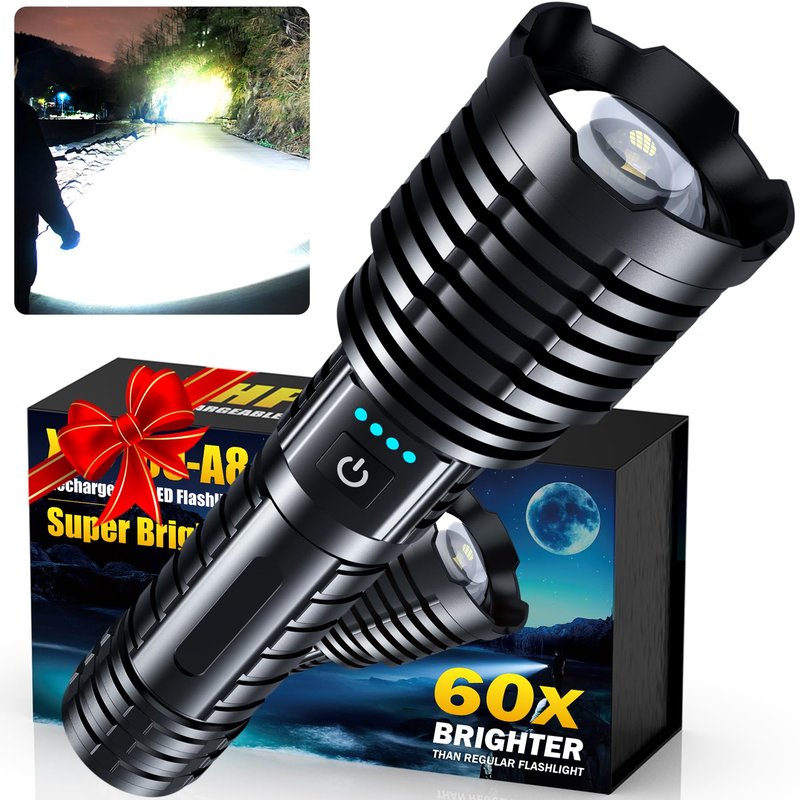 Super Bright Rechargeable LED Flashlights 2500,000 High Lumens, Flashlights High Lumens Up to 25H Long Battery Life| Zoomable| 5Light Modes| IP67 Waterproof, High Powered Flashlight for Camping Home