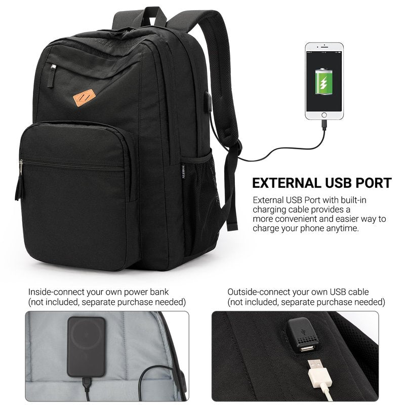 ZORFIN 36L Black Backpack for College, and Travel: Water Resistant Bookbag