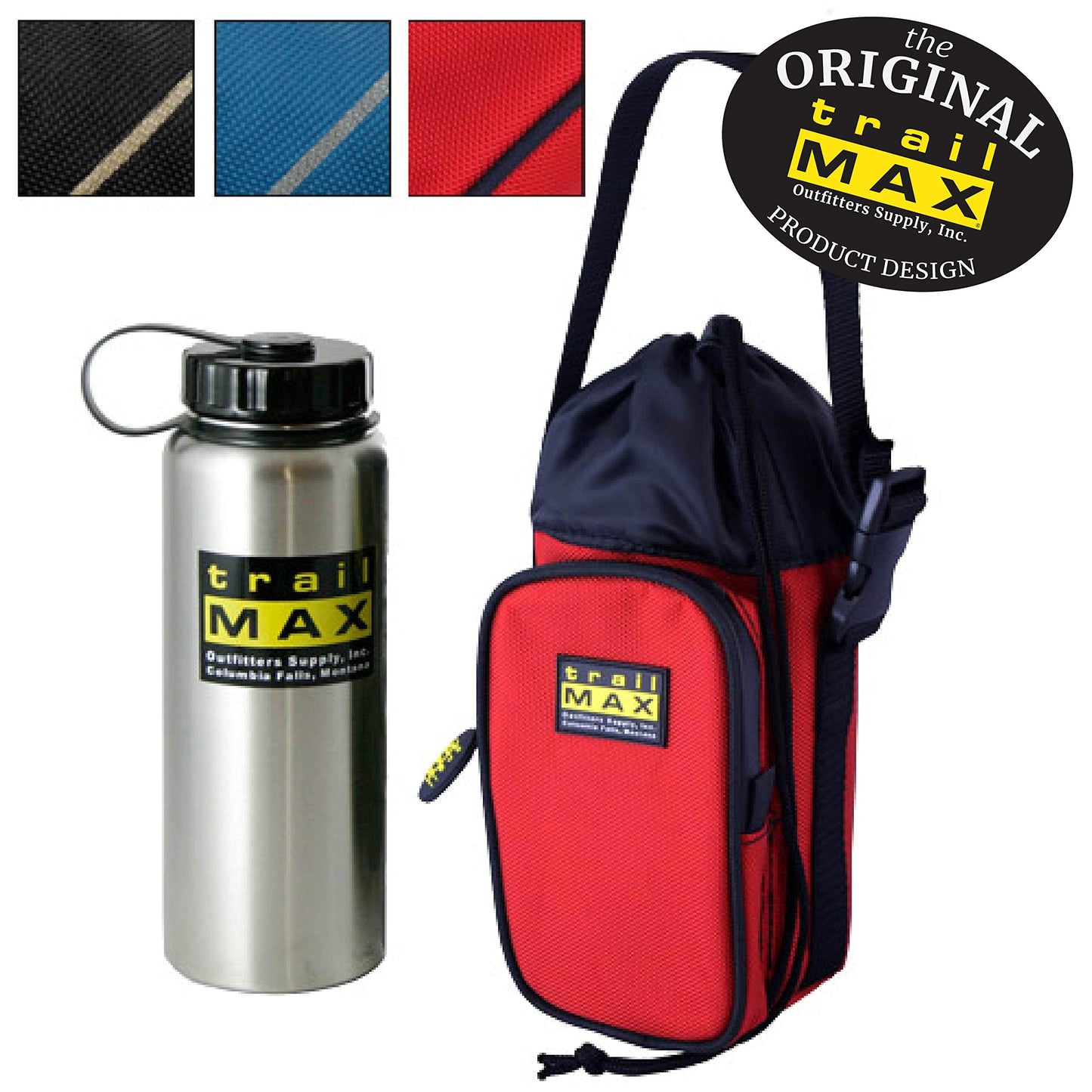 TrailMax 500 Series Water Bottle Horse Saddle Bag; Insulated & Padded Drink Holder; Western & endurance Saddle Water Carrier; Saddlebag w/ 1 Liter Stainless Steel Water Bottle; Black & Sand