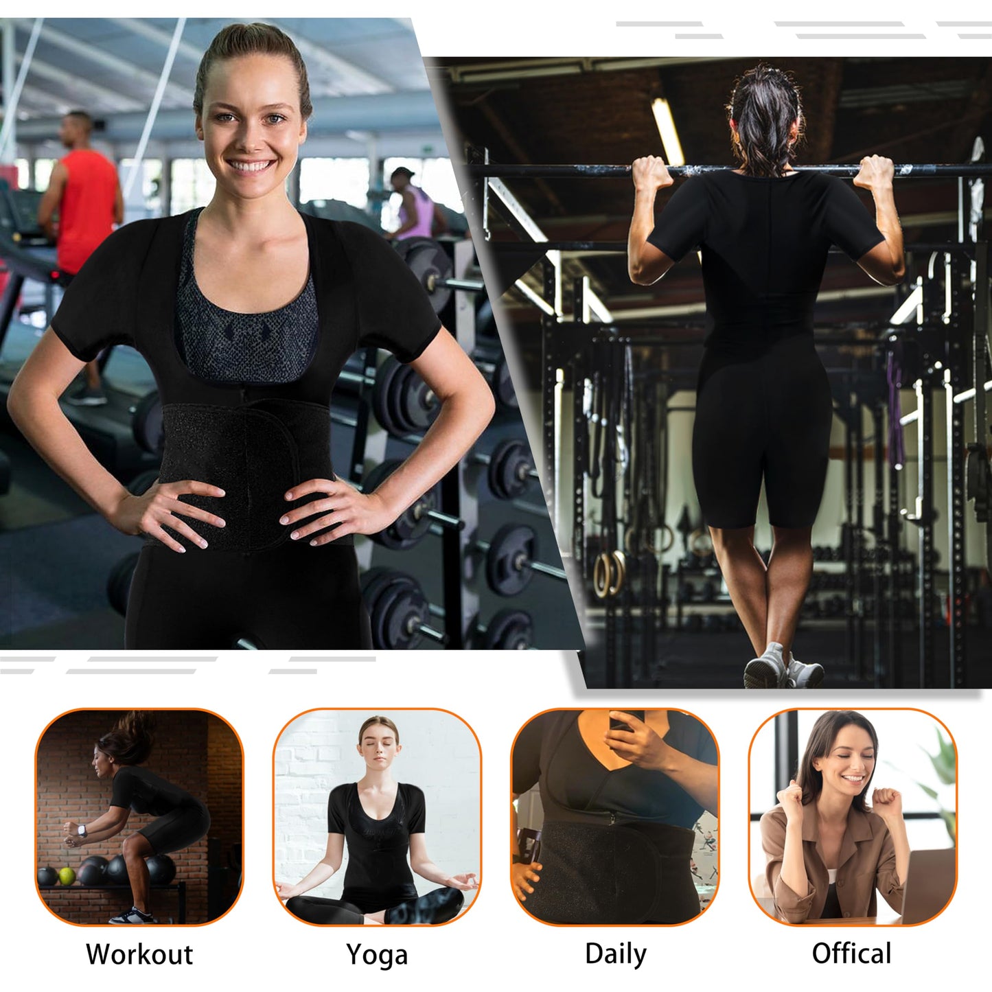 LMCOB Sauna Suit for Women Sweat Suit Waist Trainer for Weight Loss 4 IN 1 Slimming Full Body Shaper Sauna Jumpsuit Workout Vest with Shorts(BH70013-01-L)