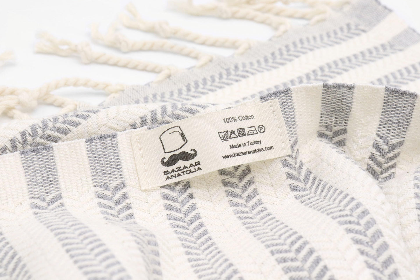 Bazaar Anatolia Turkish Beach Towel, 100% Cotton, 71x39 in, Arpa Grey