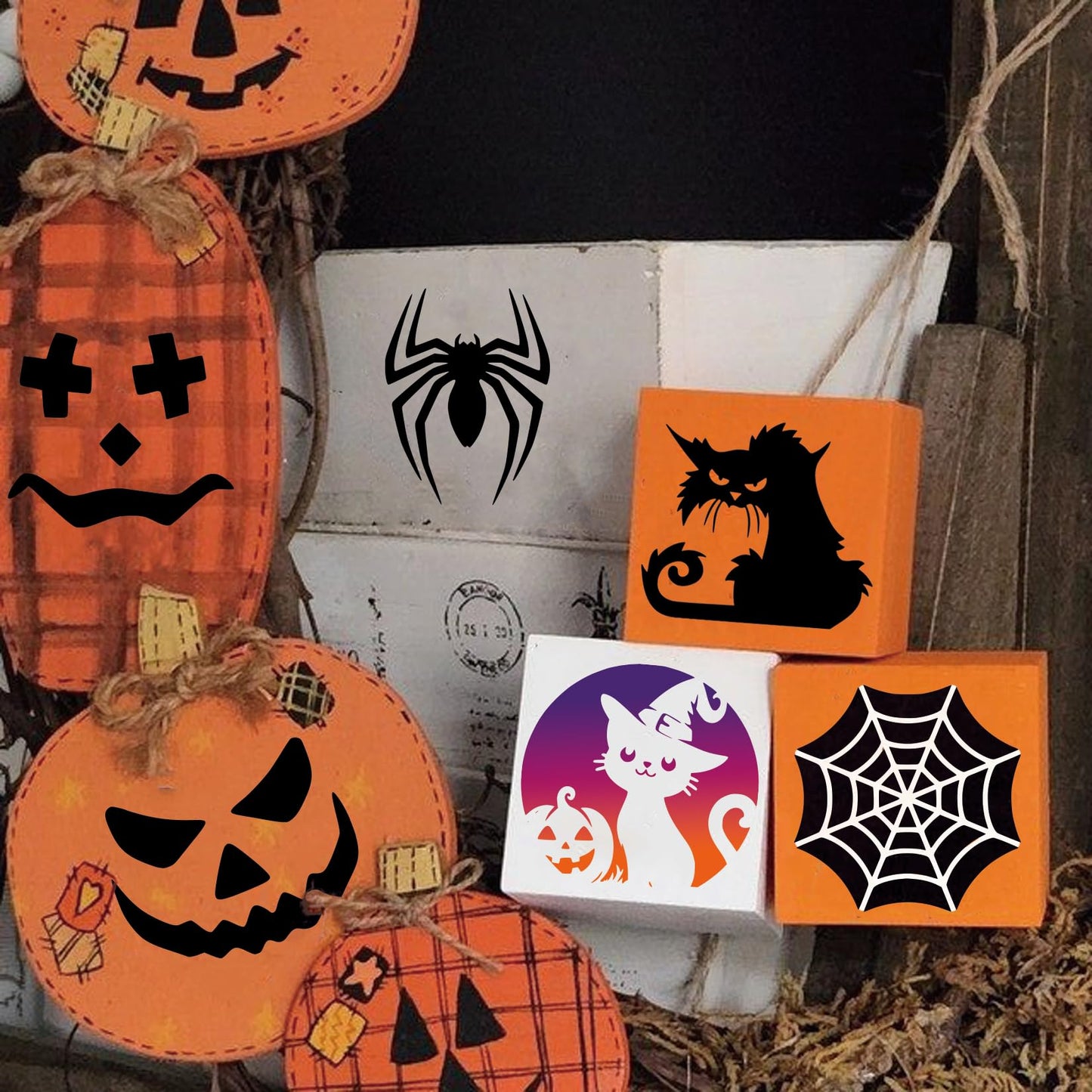 Halloween Pumpkin Stencils for Painting Pumpkins Reusable Ghost Face Paint Templates on Wood Glass Crafts Cookie Baking Door Hanger Sign Decorating (face36)