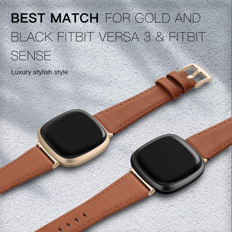 EDIMENS Leather Bands Compatible for Fitbit Versa 3 / Fitbit Versa 4 / Fitbit Sense for Women Men, Genuine Leather Bands Replacement Wristbands Straps Compatible with Versa 3 / Versa 4 / Sense