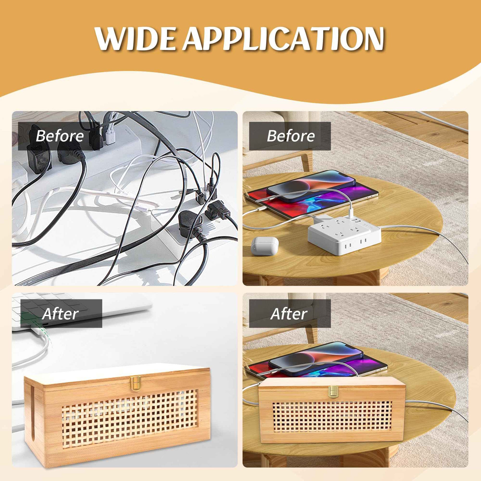 Txcucc Solid wood Cable Management Box，- Cable Organizer Box and Power Strip Box for Electrical Cord Management - Under Desk Cord Organizer for TV Wires Computer Router & Power Strip