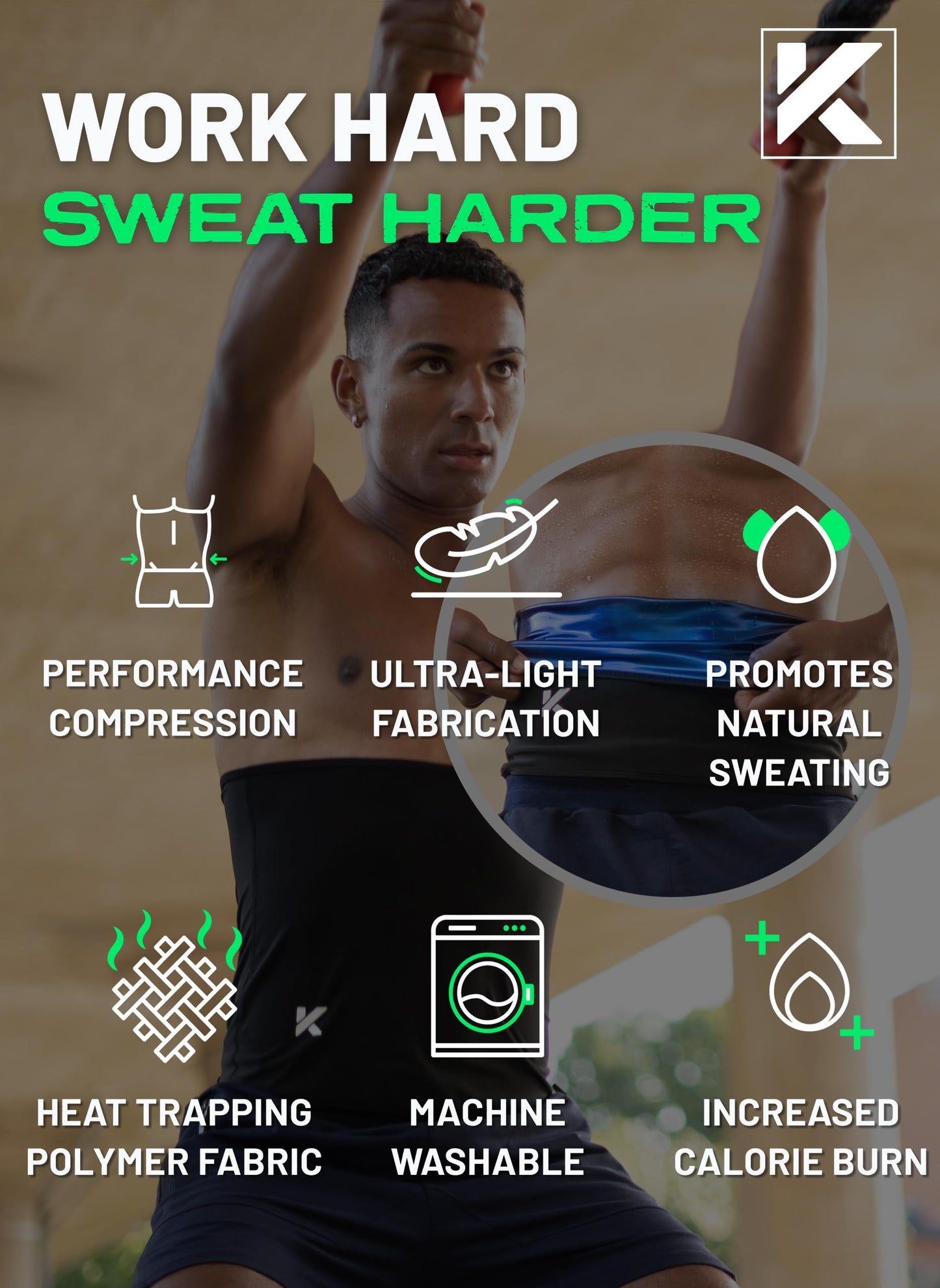 Kewlioo Men's Heat Trapping Waist Toner - Waist Trimmer Trainer Belt for Men - Comfortable & Discreet Waist Slimming Thermo Sauna Belt, Neoprene-Free Waist Cincher (Black, Small)