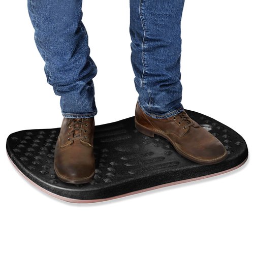Seville Classics airLIFT Premium Anti Fatigue Wooden Balance Wobble Board Mat w/Massage Points, for Office Standing Desk, Home, Exercise, Therapy, Sports Training, Black, 20"W x 14"D