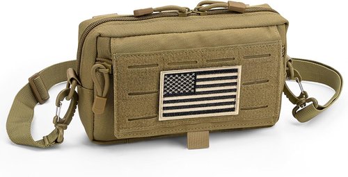 Bvya Tactical Molle Admin Pouch - Front Laser-Cut Loop EDC Utility Tool Pouch | Versatile Waist Pack with Flag Patch
