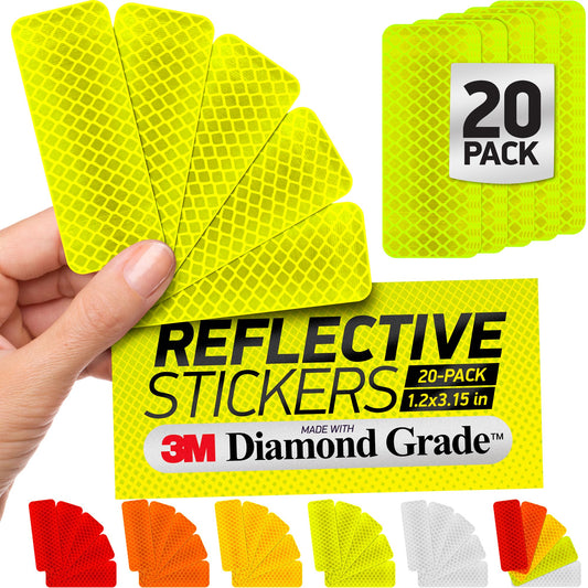 Byllstore Reflective Safety Tape Stickers | 3M Diamond Grade | Yellow-Green | 1.2″ x 3.15″ | 20-Pack | Safety Warning Tape for Helmets, Cars, Mailboxes & More