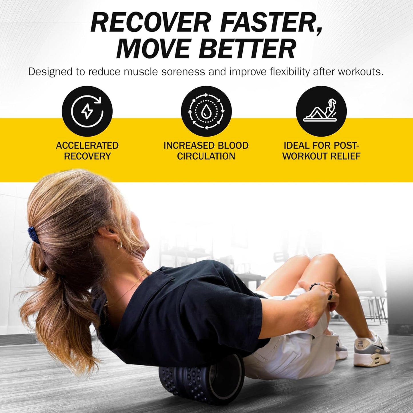 Rolflex SpineAline Back Roller - Ergonomic Deep Tissue Massage Tool for Spine Alignment - Supports 300 lbs - Black