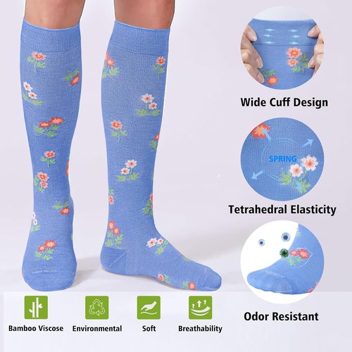 LEVSOX Bamboo Compression Socks - 20-30 mmHg Knee High Support for Pregnant Women | Cute Design