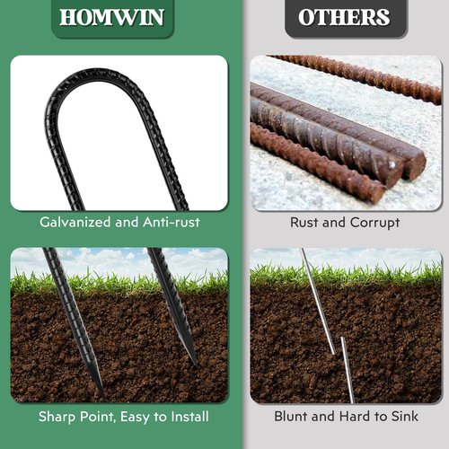 Homwin 12 inches 12-Pack Trampoline Stakes Anchors High Wind Stake Heavy Duty U Hooks for Ground Lawn Garden Yard Stakes for Decorations Swing Set Shed