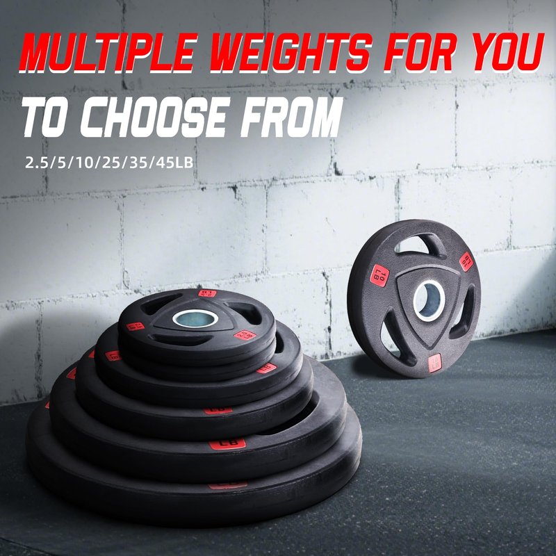 Fitvids Olympic Cast Iron 2-Inch Weight Plate for Strength Training & Weightlifting, Rubber Coate Style, 45lbs, Pair