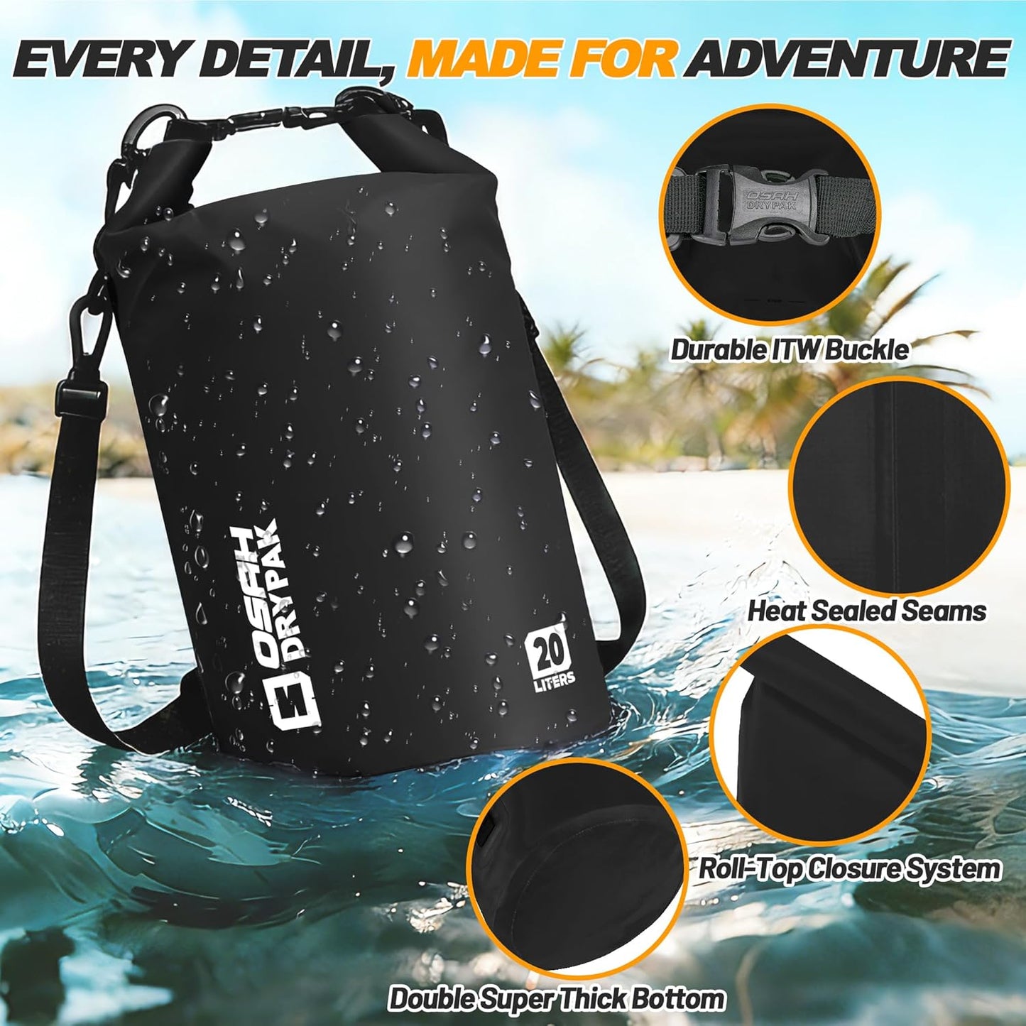 Skiennix Waterproof Dry Bag - Lightweight Roll Top Storage Backpack with Phone Case | 5L/10L/20L/30L/40L for Travel, Kayaking & Beach