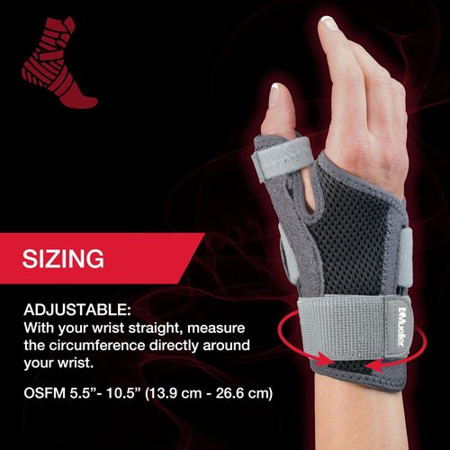 MUELLER Sports Medicine Adjust-to-Fit Thumb Brace, Spica Splint, Thumb Pain Relief Stabilizer for Men and Women, Ideal for De Quervain's Tenosynovitis, Arthritis, Sprains, Fits Right or Left, Gray, One Size